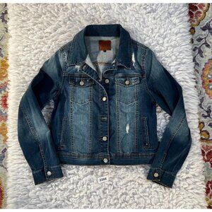 Enjean Denim Jean Jacket Women's Large Blue Cotton Cropped Distressed Button